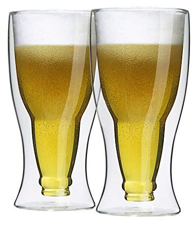 Juego de 2 vasos térmicos de doble pared (2 vasos) de vidrio de borosilicato, 350 ml, botella de cerveza invertida, cristal térmico, extra grande