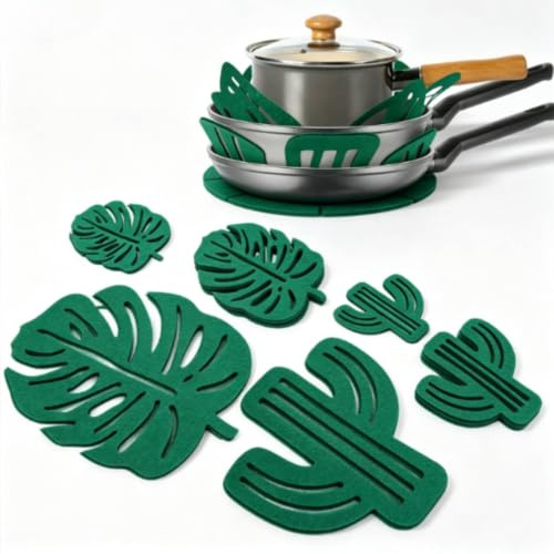 HERCHR Pot and Pan Protectors, 48Pcs Felt Pot Dividers, Non Slip Pan Separators, Cactus & Leaf Shapes, Green