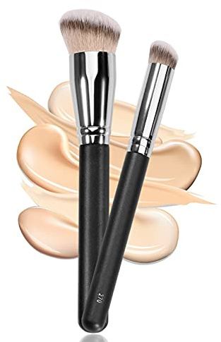 Kugge Under Eye Concealer Brush & Foundation Brush for Liquid Makeup, 2PCS Dense Synthetic Angled Kabuki Blending Makeup Brush, for Liquid, Cream and Setting Powder