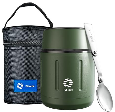Healter 750ml Thermobehälter für Essen Warmhaltebehälter Essen mit Klapplöffel und Tragetasche Thermo Lunchbox Wärmebehälter für Speisen Auslaufsicher Suppenbehälter für Kinder(Grün)