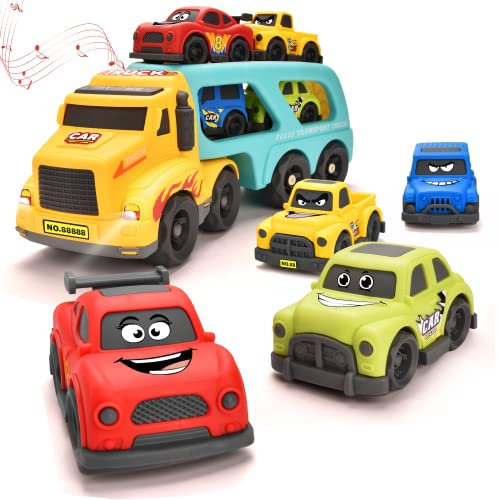 Doahurry 5-In-1-Autotransporter Spielzeug, Cartoon Auto Spielzeug 2 Jahre, Mit Licht und Musik Kinderspielzeug ab 2 Jahre, Autos ab 2 Jahre, Traktor Spielzeug ab 2 Jahre Jungen Mädchen Geschenk