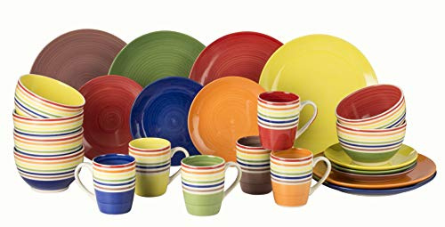 Color Stripes Kombiservice 24teilig, rustikales Spiraldekor, rund Steinzeug