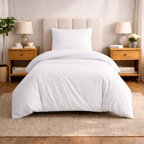 Komfortec Juego de Cama de 2 Piezas, Funda nórdica de 155 x 220 cm y Fundas de Almohada de 80 x 80 cm, 100% Microfibra cepillada, Color Blanco