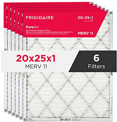 Frigidaire PureAir® 20x25x1 MERV 11 Prem Allergen Electrostatic Pleated Air Conditioner HVAC AC Furnace Filters - 6 Pack (exact dimensions 19.81 X 24.81 X 0.81)