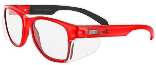 MAGID Y50 Safety Glasses for Construction | Red Frame — 1 Pair, Clear Lens | Side Shields, ANSI Z87.1+, Anti-Fog, Scratch-Resistant, 99.9% UV Protection, Polycarbonate Lens