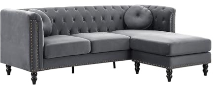 Vente-unique Ecksofa - Ecke wechselbar - Samt - Anthrazit - Turner
