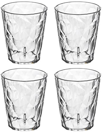 Koziol Superglas Club No.1, Set di 4 Bicchieri in plastica Trasparente, 250 ml, Effetto Cristallo, infrangibili, impilabili, riutilizzabili, Lavabili in lavastoviglie, per Acqua, Cocktail, Campeggio