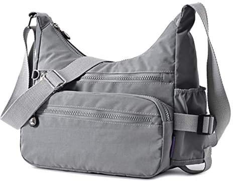 NOTAG Umhängetasche Damen, Leichte Casual Mehrere Taschen Handtasche Wasserdicht Nylon Schultertasche (Grau)