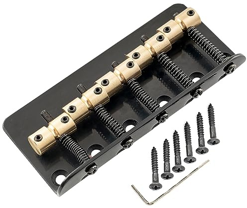 Musiclily Pro 18mm String Spacing Classic Standard Top-loading 5-String Bass Bridge with Brass Saddle Steel Plate, Black