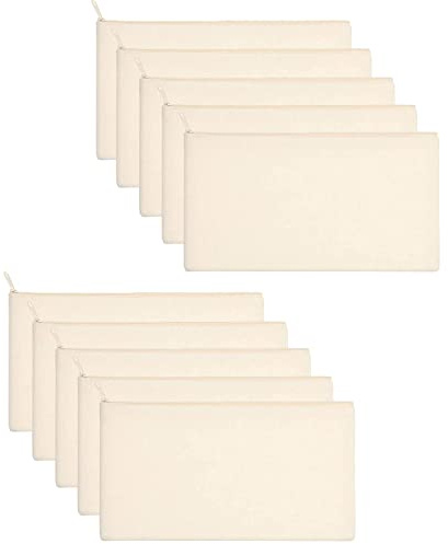 20 Stücke DIY Blanko Stoffbeutel, Stoff Federmäppchen Mäppchen zum Bemalen Kosmetiktasche Stoffbeutel Reißverschluss Blanko Makeup Tasche Reise Kulturbeutel Klein, 21 x 12 cm (Weiß)