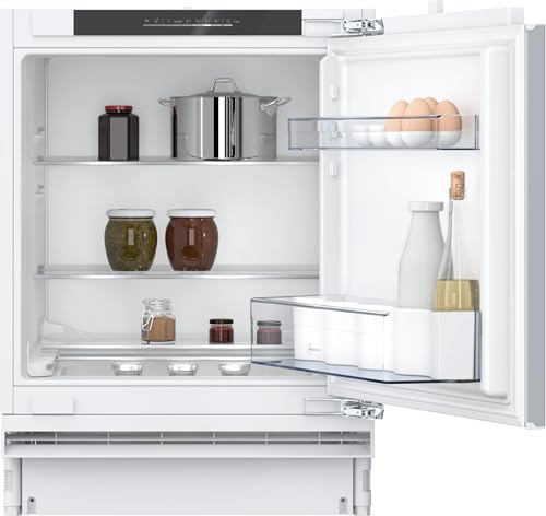 Neff N50 KU1212FE0G Under Counter Fridge with Flat Hinge, Super Cooling Function, Wi-Fi Enabled, Safety Glass Shelves, 82 x 60cm, Integrated