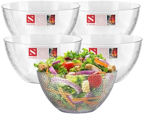 HOMESHOPA Serving Bowls, 5 Pack 60 oz Clear Plastic Mixing Bowls, Reusable Lightweight Durable Popcorn Salad Bowls, Round Multi-Use Kitchen Cooking Bowl Set for Party, Picnic, Outdoor Dining