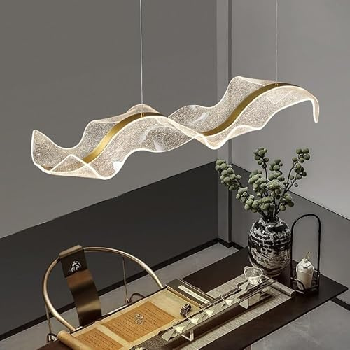 FWX Kronleuchter Moderne Esstisch Pendelleuchte Mit Fernbedienung Dimmbares Welle Restaurant Hängeleuchte Höhenverstellbar Büros Wohnzimmer Küche Esszimmer Empfangshalle Deckenlampe(Größe:100cm)