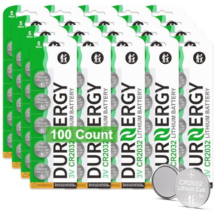 DURNERGY CR2032 3V Lithium Coin Battery 210mAh 100 Pack, Leak-Proof Low Self-Discharge for Apple AirTag, Car Remote Key, LED Lights, Watch, Replacement for ECR2032 BR2032 DL2032