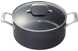 Kyocera Ceramic Cooking Pot with Ceramic Non-Stick Coating 24 cm PFAS/PTFE Free Stainless Steel Handles Suitable for All Hob Types Includes Glass Lid CSTP-09