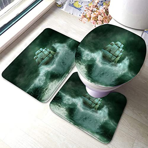 Juego De 3 Alfombrillas De Baño Tormenta del Océano Alfombras De Cama Lavable Alfombra De Contorno, para Cocina, Dormitorio