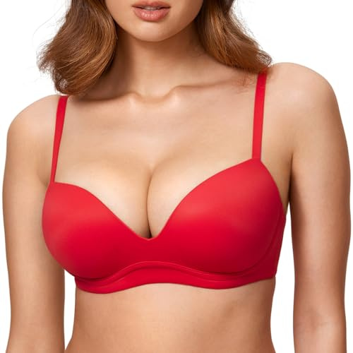 DOBREVA Dam-BH utan bygel Push Up BHS Soft T Shirt Vadderad Bustier Seamless Sleep Djupröd 90D