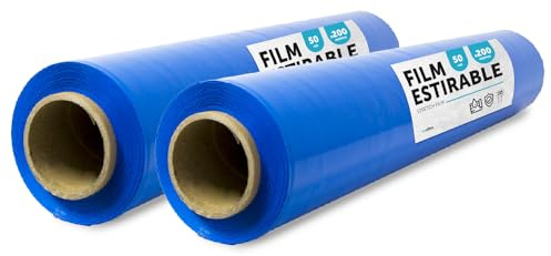 Film Azul para Embalar, Plástico Cubretodo, Film color Azul para Embalaje de Cajas de Mudanzas, Proteger Muebles y Envíos, Medidas 50 cm x 200 m estirables · m-office (Azul, 2 uds)