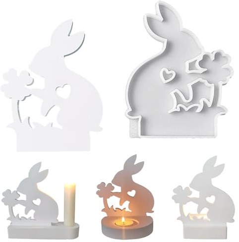 ALEFBET Silikonform Kerzenhalter, Silikon Gießform Ostern Hase, Silikonformen Gießformen Kerzenhalter Ostern, Gipsformen zum Gießen Osterhase (Einsatz - Hase B)