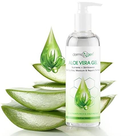 DERMAXGEN Aloe Vera Gel with Witch Hazel, Vitamin C, and Vitamin E - Skin Soothes, Moisture, and Repair Formula for Face and Body - Nutrient-Rich, Organic 100% Pure Aloe Vera - 12 FL OZ