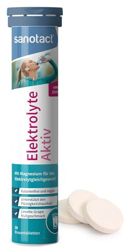 sanotact Elektrolyte Aktiv - 20 Brausetabletten Elektrolyt Mit Magnesium, Natrium, Kalium Kalorienfrei, zuckerfrei, vegan Limetten-Grapefruit-Geschmack