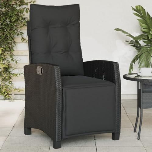 CIADAZ Gartensessel mit Fußteil Verstellbar Schwarz Poly Rattan, Gartenstühle, Gartenmöbel, Balkonstuhl, Garten Stühle, Terrassenstühle, Balkonmöbel - 365233