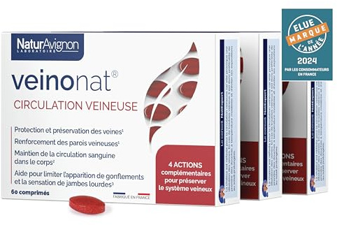 Laboratoire NaturAvignon Veinonat Comprimés | Circulation veineuse & jambes lourdes | Marron d'Inde + Pépins de raisin + Fragon + Mélilot | Actifs à l'efficacité prouvée | 180 comprimés (3 mois)