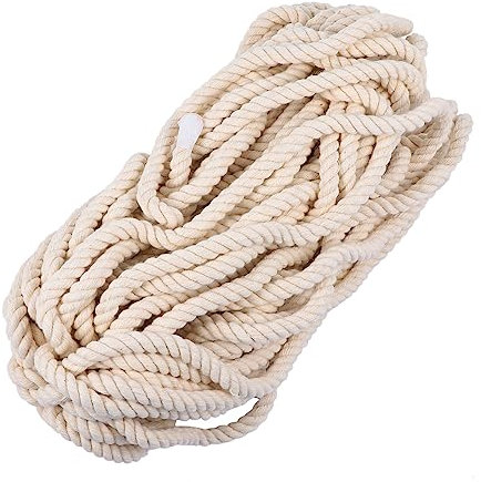 SEWACC Dreisträngiges Dickes Baumwollseil 10mm Beige 25m – Robustes Selbstgemacht Bastelseil Für Makramee Blumenarrangements Verpackungen