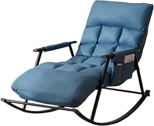JIESOO Schaukelstuhl mit Gleitfunktion Loungesessel Fürs Wohnzimmer Mit Aufbewahrungstasche, Stahlrahmen, Schaukelstuhl Fürs Schlafzimmer Mit Weicher Polsterung(Blue)