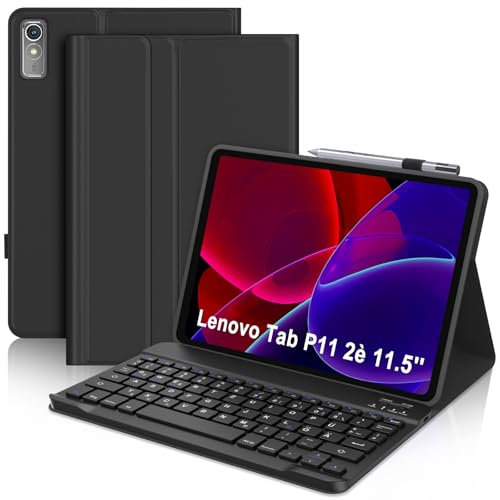 SENGBIRCH Tastaturhülle für Lenovo tab Plus 11.5 - QWERTZ Deutsche Tastatur Abnehmbare Bluetooth Wireless Tastatur für Lenovo tab P11 2th gen 11.5, Schwarz
