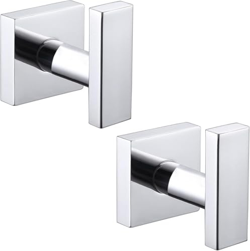 ALTPWJW Square Door Hooks,Towel Hooks for Bathroom Screw in for Coats Robes | 2 Pack Stainless Steel Heavy Duty Wall Hooks for Kitchens,Bedroom,Waterproof,Rust Resistant ,for Keys Clothes bags(Chrome)