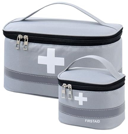 YqsIbth First Aid Bag Empty, 2 PCS First Aid Kit Bags, Small/Large First Aid Emergency Organizer Bags, Grey Medical Storage Bag, Portable First Aid Box Empty for Outdoor Camping Travel Work