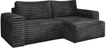 Kaiser Möbel - Ecksofa mit Schlaffunktion und Bettzeugbehälter, Eckcouch L Form Schlafsofa, Sofa 2-sitzer, Wohnlandschaft, Bequemes Couch für Wohnzimmer, Cord Stoff, BOHOO, Dunkelgrau, Rechts