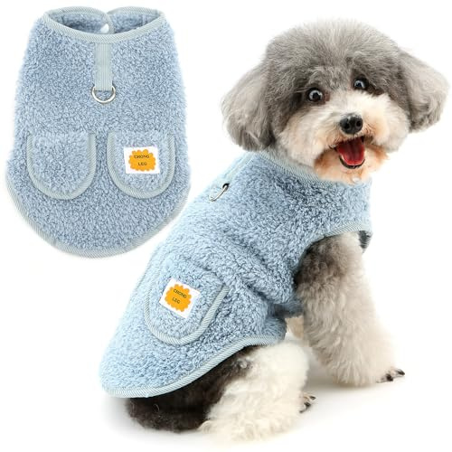 Zunea Hundepullover für Kleine Hunde Fleecepullover Mantel Winter Warm Welpenpullover mit D-Ring Weiche Flauschige Weste Jacken Kaltes Wetter Herbstkleidung Blau L
