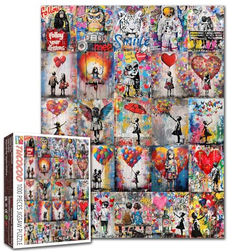 Tucocoo Puzzle de graffiti Street Art de 1 000 pièces impossibles pour adultes, collage coloré de Banksy Girl Artwrok pour jeux d'activités familiales, puzzle à faire soi-même pour décoration