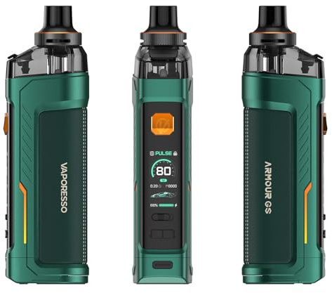VAPORESSO ARMOUR G/GS Kit | 80W DTL Vaping Kit mit 5ml Top Füllung ARMOUR G Pod Fit GTX Spulen,0.96'' TFT Bildschirm, kein Nikotin (ARMOUR GS Kit Green Kein Akku)