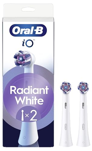 Oral-B Testine di Ricambio iO Series Radiant White, 2 testine rotonde originali per spazzolino elettrico, rimozione della placca, per lo sbiancamento dei denti