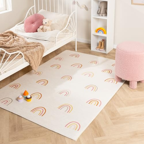 FRAAI | Home & Living Waschbarer Kinderteppich - Evi Rainbow Bunt - Kinderzimmer, Babyzimmer - Jungen - Mädchen - Carpet