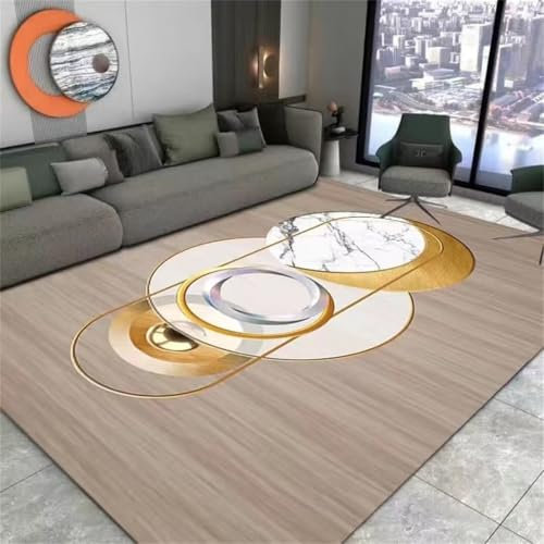 Wohnzimmer Sofa Teppich büro Teppich elegant Leichter Luxusteppich Runder geometrischer dekorativer Sofateppich Waschbar flokati Teppich waschbar 90X150CM