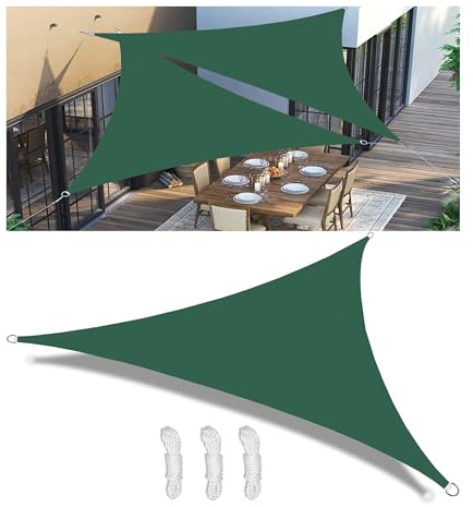 Shade Cloth Tarp Triangle Waterproof Sun Shade Sail Large Cooling Shade UV Rays Blocking Breathable Sun Sail for Patio Garden Pools Kennel Greenhouse Plant Dark Green 2x2x2M