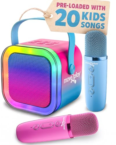 Move2Play, Machine à karaoké pour enfants | Comprend plus de 20 chansons pour enfants | 2 microphones | Connexion avec Bluetooth | Cadeau pour enfants de 3, 4, 5, 6, 7 ans et plus | Jouet pour filles