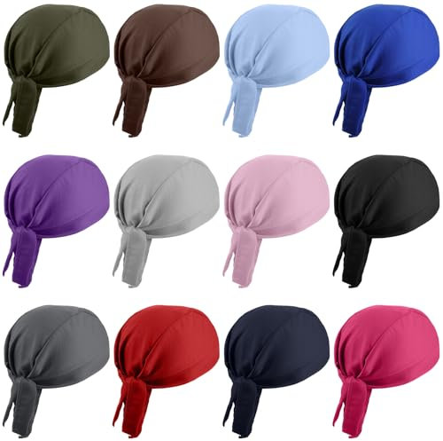 12 Stück Sport Bandana Mütze, Frauen und Männer Durag Schweißableitender Kopfwickel Helmfutter, Totenkopfkappe Atmungsaktiv Dew Do Rags Biker Bandana Cap für Laufen Wandern Klettern Radfahren