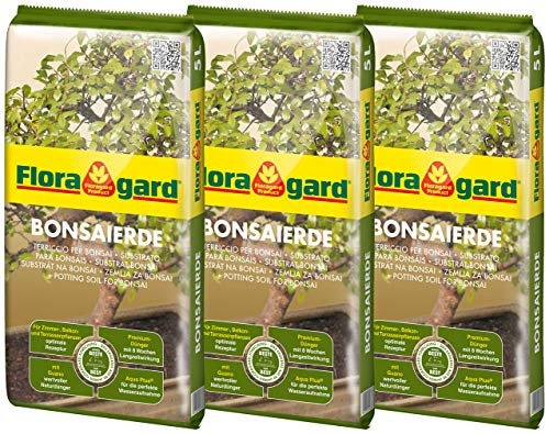 Floragard Terreau pour Bonsai - Terreau Spécial pour Bonsaïs Exigeants, avec Granulés d'argile, Vital-Ton et Engrais Naturel Guano - 3x5L