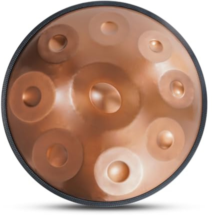 Professionelles Handpan-Trommel-Set aus Stahl mit Tasche, 440 Hz, Handpfanne in D-Moll, Messingoberfläche, ideal für Erwachsene, inklusive weicher Hand-Pan-Tasche, goldfarben, 9 Töne, 432 Hz