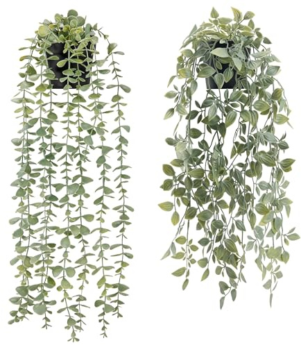 BTSD-home 2 Pack Artificial Hanging Plants for Home Bathroom Office Decor | Artificial Hanging Plants With Mixed Foliage Suits Multiple Décor Styles Long-lasting Vibrant Greenery Fresh All Year