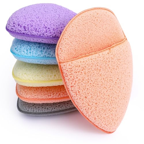 Lot de 6 éponges exfoliantes pour le visage - Éponges compressées pour le nettoyage doux et réutilisables - Pour le lavage du visage, le démaquillant, le nettoyage en profondeur des pores et des