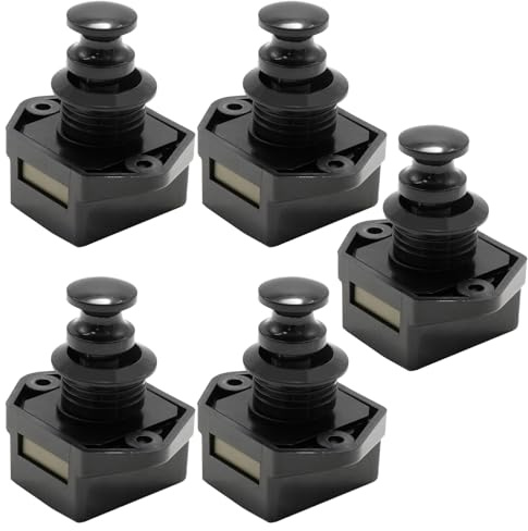 Hoypeyfiy 5pcs Push Button Drawer Door Latch, Cabinet Door Catch Lock for 15-18mm Thickness, for RV Boat Van Yacht Campervan (Silver) (Black)