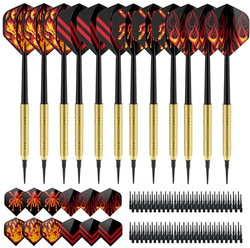Dartpfeile mit Kunststoffspitze 12 Stück | Dartpfeile für Elektronische Dartscheibe | Softdarts 14g mit 100 Kunststoff Dartspitzen zum Austauschen, 24 Flights | Schwarz Rot