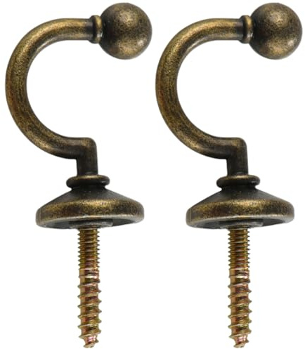 2 Pack Antique Brass Curtain Tie Backs, Solid Metal Drape Holders with Integrated Screw, U-Shaped Wall Hooks for Curtains, Coats, Hats & Bags, Vintage Decor Brackets (70mm Length)