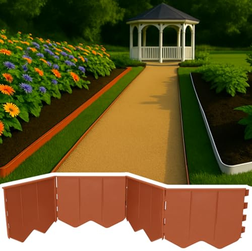 GARDENIX Easy to Install Lawn Edging Light Brown Plastic 5.15 m - Flower Bed Edging without Digging - Flower Bed Border Plastic Made of Recycled Material - Flexible and Durable, Made in the EU